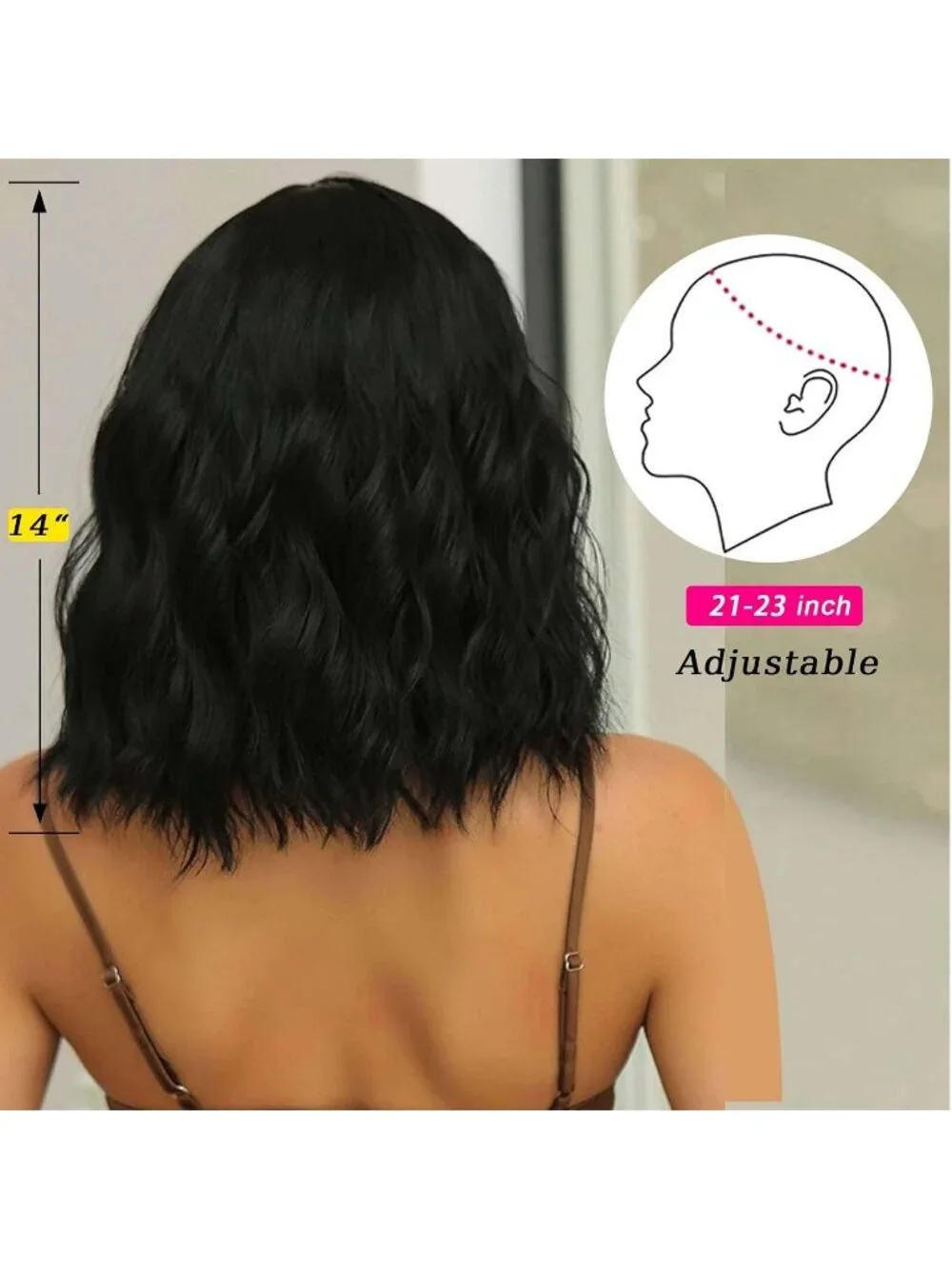 Women's Black 14 Inch Heat Resistant Short Bangs Bob Modern Wavy Wigs